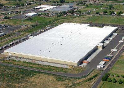 an aerial view of a warehouse